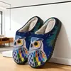 Pantuflas Cálidas de Casa con Forro de Felpa para Otoño e Invierno con Estampado de Búho Colorido Pantuflas de Felpa de Algodón Pod Venta al por Mayor Transfronteriza Jit Dropshipping