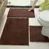 Conjunto de Três Peças para Vaso Sanitário em Chenille Cor Sólida Tapete de Chão Absorvente para Banheiro Resistente a Manchas Tapete de Pé Antiderrapante para Banheiro Tapete de Entrada