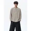 Estilo Old Money, cuello Henry, rayado, corte holgado, tejido, otoño, moderno, casual, camiseta de manga larga para hombre