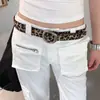 Cinturón de leopardo tachonado estilo Y2K americano para mujer, diseño único para combinar con shorts de mezclilla, accesorio de cintura de moda estilo callejero