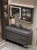 Gabinete de Baño Moderno de Lujo Ligero de Aluminio de Panal con Lavabo Integrado de Piedra Microcristalina de Roca Mueble de Baño con Lavabo