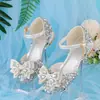Zapatos de Tacón Alto de Cristal con Lazo para Niñas Nuevos en Stock Zapatos Brillantes de Princesa Zapatos de Cuero para Actuación de Piano de Niñas