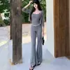 Traje deportivo casual con cárdigan de manga larga corta, top tipo camisola y pantalones acampanados con cordón para mujer en primavera y otoño, conjunto de tres piezas de color liso