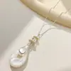 Colar Pingente de Prata Gota d'Água Jade Estilo Coreano Moderno e de Alta Qualidade, Corrente de Clavícula Longa Versátil Estilo Feriado Elegante