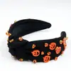 Nova Faixa de Cabelo Europeia e Americana para Halloween em Tecido com Strass Combinada com Acessórios de Acrílico de Abóbora Moda Amarrada Acessório de Cabelo de Aba Larga