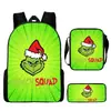 Monstro de Cabelo Verde Grinch Mochila Escolar Grinch Transfronteiriça Nova Mochila Escolar Mochila Cartoon Conjunto de Três Peças Bolsa Lateral Estojo
