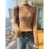 2026 Suéter de Cachemir Otoño/Invierno Sin Costuras de Cuello Alto Sencillo Ajustado Versátil para Mujer Camisa Base de Punto de Cachemir