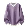 Sudadera de cuello en V de dos piezas falsas para hombre, nuevo estilo otoño/invierno 2026, camiseta de manga larga, top texturizado, talla grande, capa base