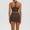 Conjunto deportivo transfronterizo europeo y americano, apto para la piel, ajustado, con espalda cruzada, shorts de yoga fruncidos y conjunto de atuendo atlético de yoga para mujer