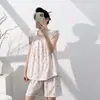 Pijama de algodón Lyocell con copas en el pecho para mujer, conjunto suelto y fino de tirantes sin mangas y shorts para primavera/verano, ropa de casa sencilla
