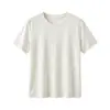 Camiseta de Color Sólido con Cuello Redondo y Manga Corta de Tencel + Lino con Costura Trasera, Estilo Nuevo, Fresca y con Caída, Top Holgado y Versátil