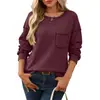 Outono/Inverno 2026 Novo Cruzamento Amazon Feminino Cor Sólida Gola Redonda Bolso Casual Caimento Solto Camiseta
