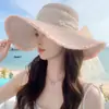 Sombrero Lazo Grande Sombrilla Sombrero de Paja Moda Femenina Dulce Elegante Sombrero de Sol de Ala Ancha Protector Solar para Exteriores Transfronterizo
