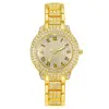 Reloj superventas transfronterizo: Elegante reloj de mujer con incrustaciones de diamantes y números romanos, reloj de cuarzo con cristal, reloj estilo pulsera