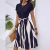 2026 Amazon Tume Cor de Tendência da Moda Bloco de Cores Simples Vestido de Cinto para o Dia a Dia Feminino Transfronteiriço Ama