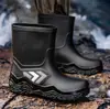 Venta Caliente Transfronteriza Botas de Agua de Goma Antideslizantes para Hombre, Altura Media Pantorrilla, Puño Elástico, Resistentes al Desgaste, Impermeables, para Pesca, Conductor, Obra