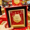 Adorno de Gato de la Suerte Chapado en Oro, Decoración de Dibujos Animados de Bolsa de la Fortuna Dorada de Alta Gama para Vestíbulo y Sala de Estar