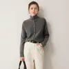 Cardigan de Luxo 100% Caxemira para Mulheres, Estilo Outono e Inverno, Casaco Tricô Gola Alta Meia, Top Versátil Emagrecedor
