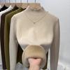 Forro polar Espesado Seda Plateada Pieza única Forro polar Cuello medio alto Cálida Camiseta base Otoño e Invierno Combinación con todo Suéter de punto Top de cuello medio para mujer