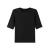 Camiseta de lana de cinco cuartos, suave y transpirable, estilo básico simple, top de punto suave y amigable con la piel para mujer