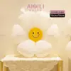 Balão de Filme de Alumínio Margarida Macaron Girassol Rosto Sorridente Balão Decorativo de Primeiro Aniversário Balão para Arranjo de Festa de Aniversário