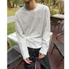 Camiseta listrada estilo retrô americano, solta e casual, com gola redonda e mangas compridas, para homens e mulheres, nova camiseta básica casual de outono, corte reto.