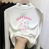 Ropa interior de otoño e invierno para niñas con cuello alto medio, camiseta de manga larga con estampado de dibujos animados para niños, top cálido y casual de forro polar para niñas pequeñas