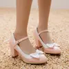 Zapatos de Hebilla Tacones Altos Comercio Exterior Gruesos Princesa 32 Dulce 48 Talla Lazo Moda Talla Zapatos Individuales Combinación de Colores Rojo Mujer