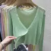 Cárdigan de Hilo de Seda Helada Ropa Protectora Solar para Mujer, Estilo Delgado de Verano, Chal Pequeño de Moda para Combinar con Vestido de Tirantes, Chaqueta sin Mangas