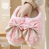 Pantuflas de Algodón con Lazo de Encaje Estilo Girly para Mujer, Usables, Resistentes al Desgaste, Antideslizantes, Cálidos Zapatos de Algodón para Pareja para Uso en Casa