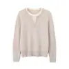 Suéter tejido de cachemira de seda con bloqueo de color francés cepillado tipo nube, suéter de punto falso de dos piezas para mujer, suéter versátil de temperamento para otoño e invierno