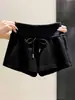 Cós Elástico Cordão Cintura A-line Pernas Largas Shorts Feminino Verão Roupa Externa Garota Sensual Versátil Anti-exposição Justo no Quadril Hot Pants