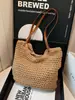 Bolsa de Hilo de Algodón Tejida a Mano, Bolsa de Playa de Gran Capacidad, Bolso de Mano Casual con Calados para Mujer, Bolso de Hombro, Bolso de Paja para Axila Estilo Bosque