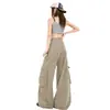 Jeans de trabajo de pierna ancha estilo americano para mujer, nuevo diseño primavera temprana 2026, multibolsillos, corte holgado, pantalones rectos adelgazantes