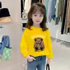 Camiseta de Manga Longa para Meninas, Algodão Puro Estiloso para Primavera e Outono, Camiseta Básica, Estilo Coreano Infantil Casual Desenho Animado Camiseta Interna