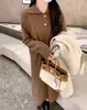Vestido de Punto Casual con Solapa Moda Coreana para Mujer Otoño e Invierno Nuevo Suéter Holgado de Longitud Media Falda Base