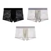Venta al por mayor de Ropa Interior para Hombre Huajielong de Color Sólido Texturizado de Seda de Hielo, Boxer Ajustado de Cintura Media Transpirable para Hombre, Disponible para Dropshipping