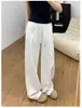 Pantalones Deportivos Casuales Blancos Talla Grande para Mujer, Otoño Cintura Alta Pierna Recta Adelgazantes Figura de Pera Pantalones de Pierna Estrecha Ancha