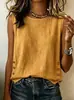 2026 Amazon Europa Transfronterizo Verano Nuevo Ropa de Mujer Cuello Redondo Casual Holgada Botón Algodón Lino Color Sólido Camiseta
