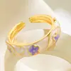 Anillo Vintage de Flores de Colores para Mujer, Nuevo Anillo de Esmalte Estilo Chino, Joyería Única de Cobre Estilo Minimalista Ins