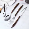 Juego de cubiertos de acero inoxidable con mango de madera, juego de cuatro piezas para hoteles, nuevo diseño creativo, cuchillo para bistec, cuchara para sopa, venta al por mayor