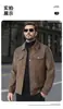 Nova jaqueta masculina de outono e inverno, casaco de couro PU quente, corte solto estilo Hong Kong, jaqueta elegante com gola de lapela