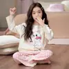 Pijama para Niñas 2026 Primavera y Otoño Nuevo Set de Gato de Dibujos Animados de Manga Larga y Pantalón Largo Ropa de Casa de Verano para Niños Mayores