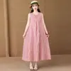 Vestido Rayado Sin Mangas Estilo Suave para Mujer, Nuevo Algodón Seda Largo Verano 2026, Muy Bonito y Elegante para Figuras Pequeñas