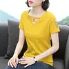 Camiseta de manga corta para mujer Verano 2021 Nueva para mujer Talla grande Hueca Bordada Manga corta Top para mujer Top para madre de mediana edad