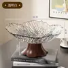 Nuevo Plato de Fruta con Grano de Madera de Patas Altas con Forma de Pétalo para Sala de Estar, Charola de Fruta Simple con Drenaje para Uso Doméstico, Charola para Exhibir Bocadillos y Frutas Secas en Mesa de Centro