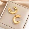 Novos Brincos de Argola Irregulares Vazados Ondulados em Forma de C, Personalidade da Moda Estilo Francês, Aço Inoxidável Banhado a Ouro 18K