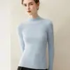 Suéter de cachemira transfronterizo para mujer con cuello semi-alto, corte ajustado, camiseta base de punto suave y acogedora, suéter liso para otoño e invierno 2026