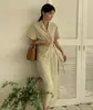 Tamanho Atualizado: Vestido Chemise Feminino Retro Francês Slim Fit de Manga Curta com Amarração Lateral e Botões Longos, 3 Cores