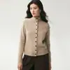 Estilo descontraído~ Cardigã de malha de caxemira com design de gola alta elegante para mulheres, espessado para outono e inverno, com detalhes de patchwork